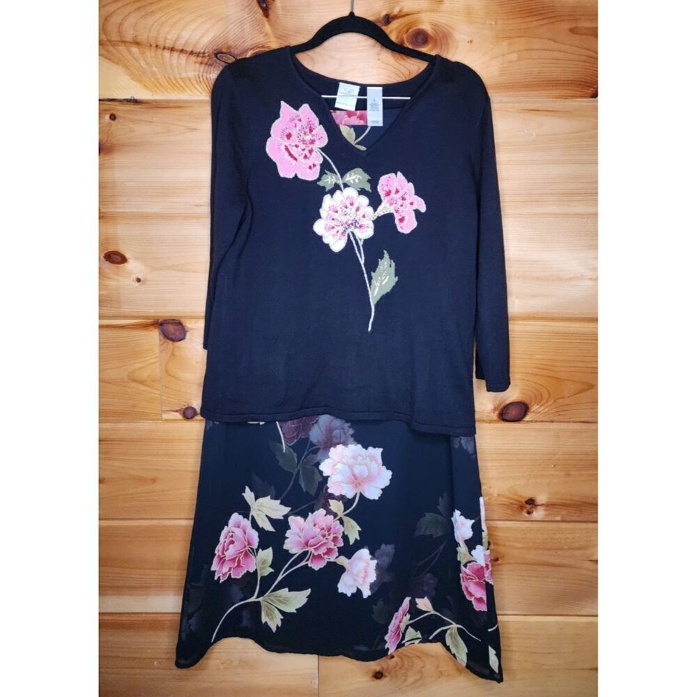 Emma James Roses Embroidered Embellished Sweater Size M & Skirt Size 8 Set of 2